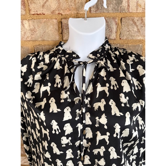 Entro Dog Print Blouse Small Black Cream Novelty Puppy Top Cottage Coquette boho - Picture 8 of 9